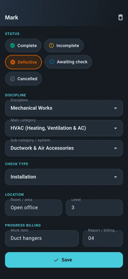 Mark form with status and discipline