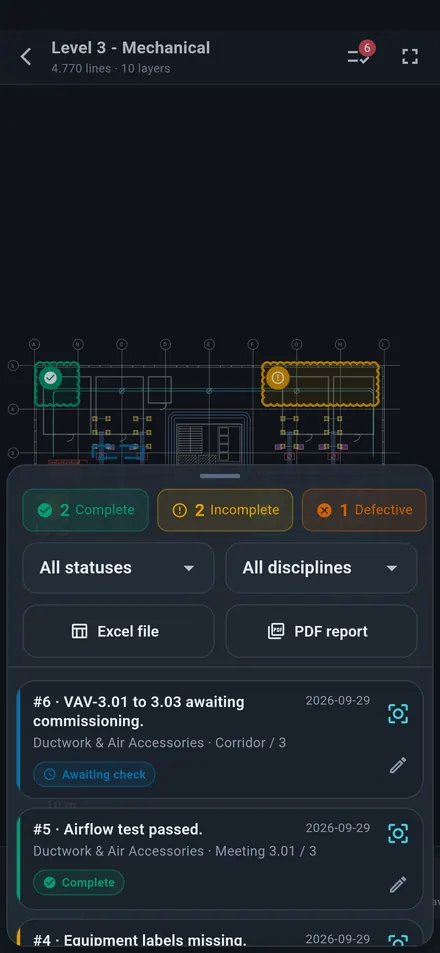 Mark list with status counts
