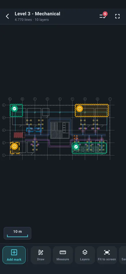 DWG sheet with site marks on a phone